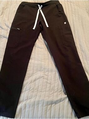 Figs Black Drawstring Cargo Joggers with White Tie